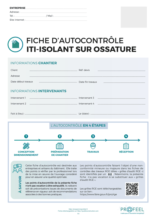 Fiche d'autocontrôle isolation intérieure
